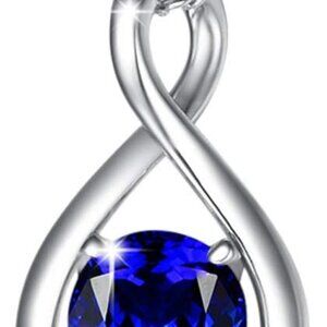 Sterling Silver Birthstone Necklaces for Women Infinity Pendant Chain 16"+2" Ext